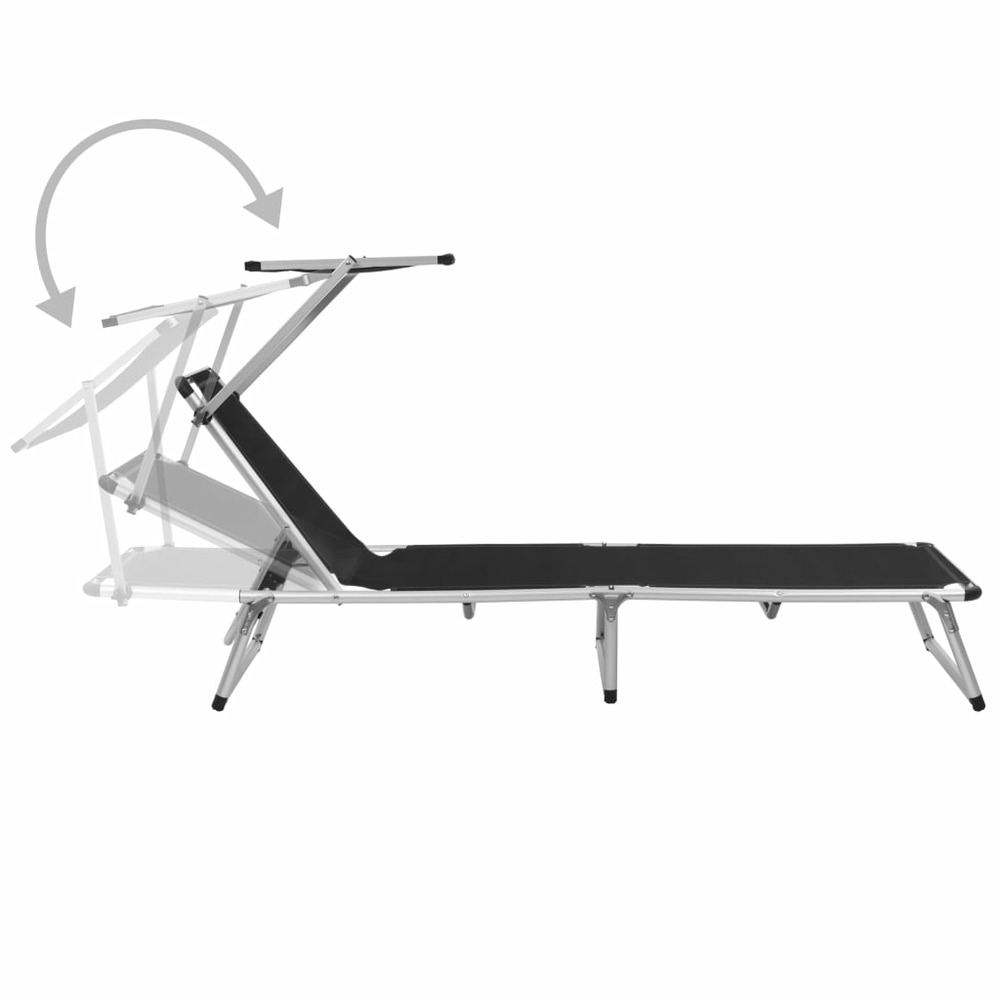 Chaise longue pliable avec toit aluminium et textilène noir
