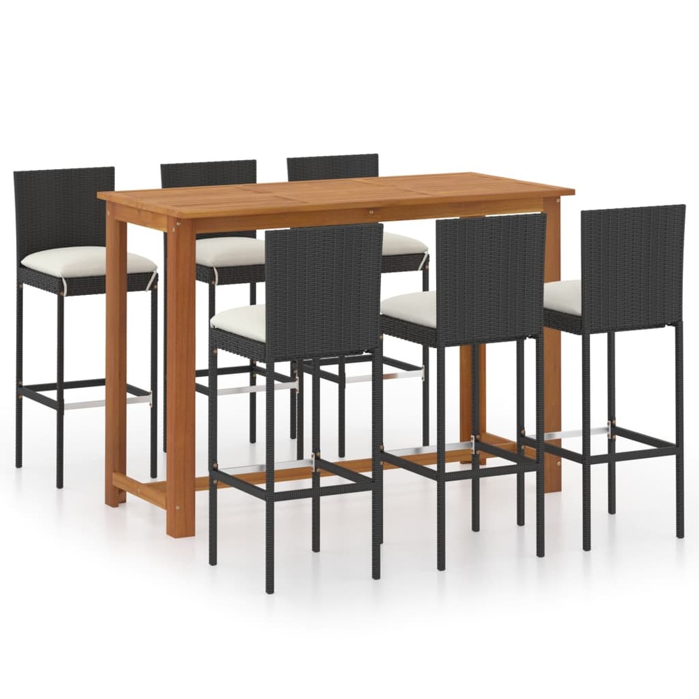 Ensemble de bar de jardin avec coussins 7 pcs noir