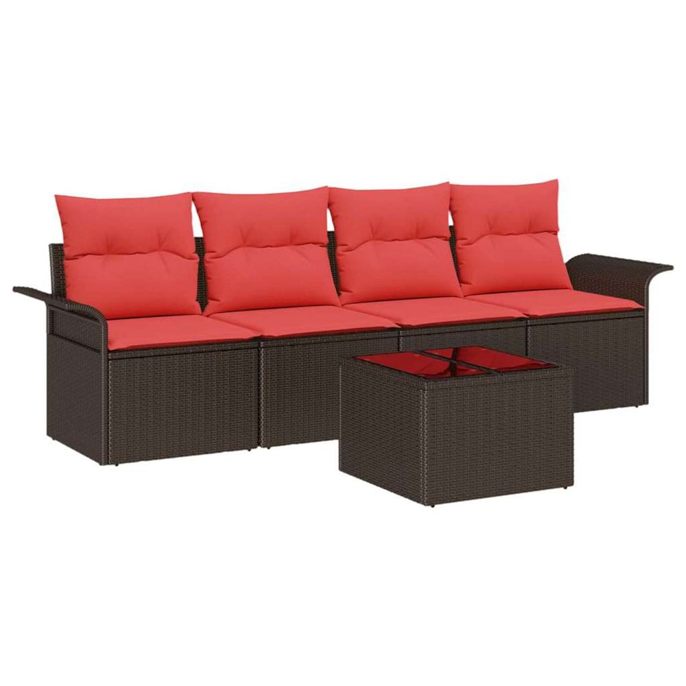 Ensemble de canapé de jardin 5 pc beige et rouge polyrotin