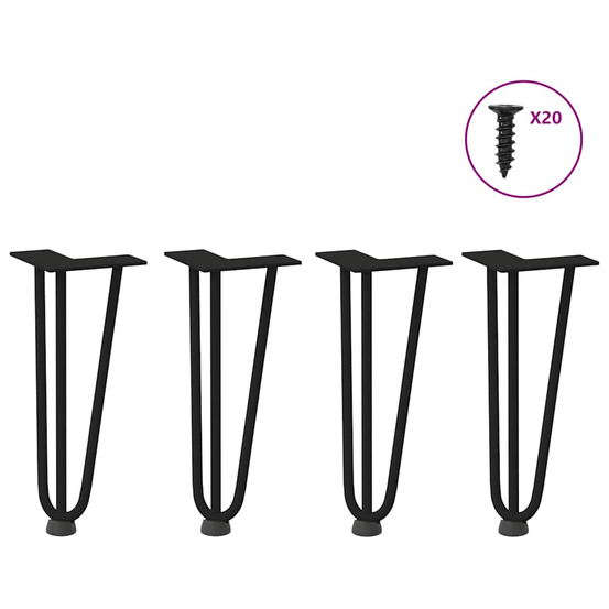 Pieds en épingle à cheveux pour table basse 4 pièces noir 30 cm acier massif