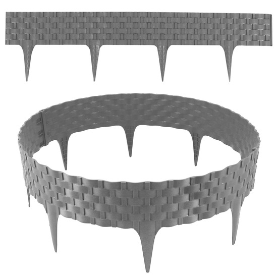 Bordure de jardin aspect rotin gris 12x80 cm – clôture de pelouse en plastique modulable