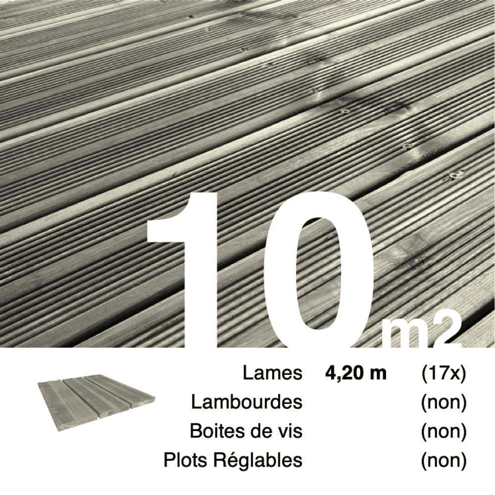 Planches de terrasse pin autoclave gris pour 10 m², longueur 4,2 m.