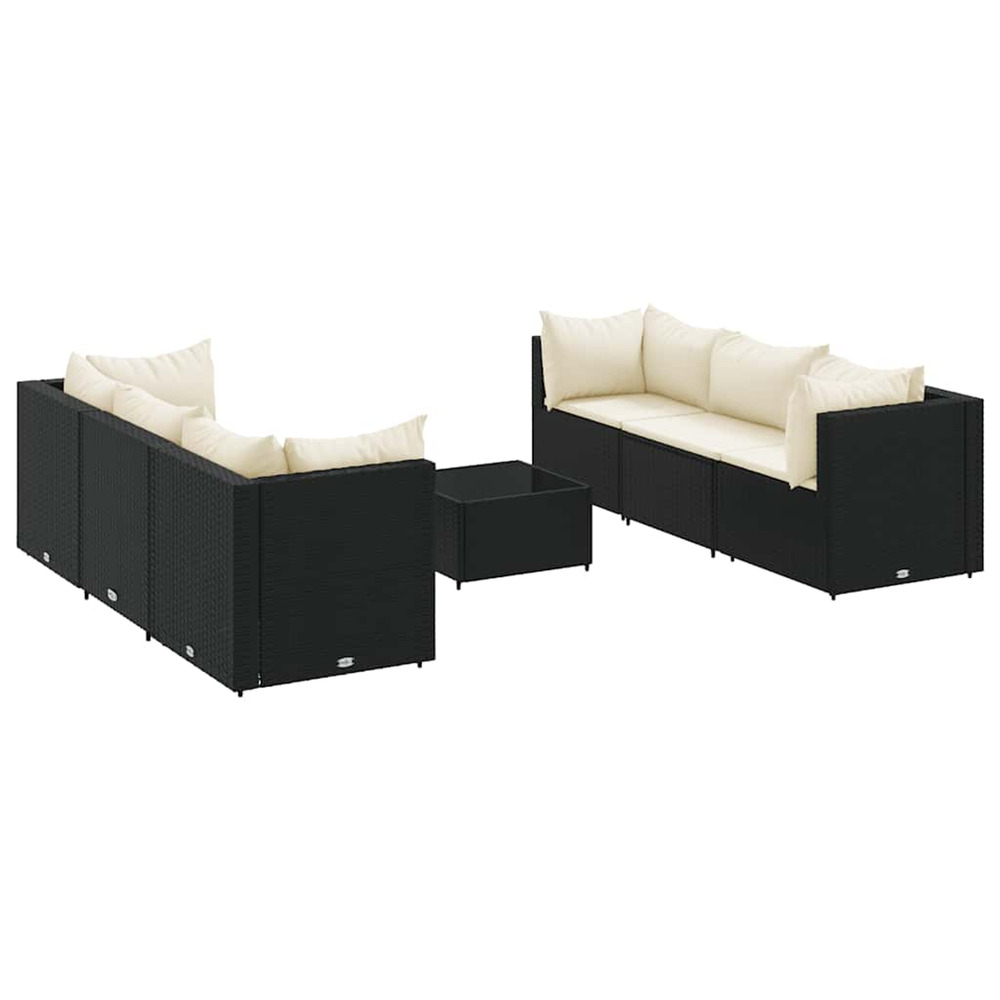 Salon de jardin 7 pcs avec coussins noir résine tressée