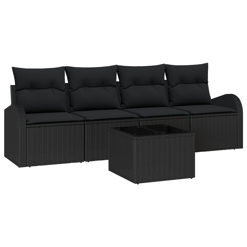 Ensemble de canapé de jardin de 5 pièces avec coussins noir poly rattan