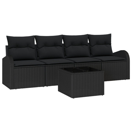 Ensemble de canapé de jardin de 5 pièces avec coussins noir poly rattan