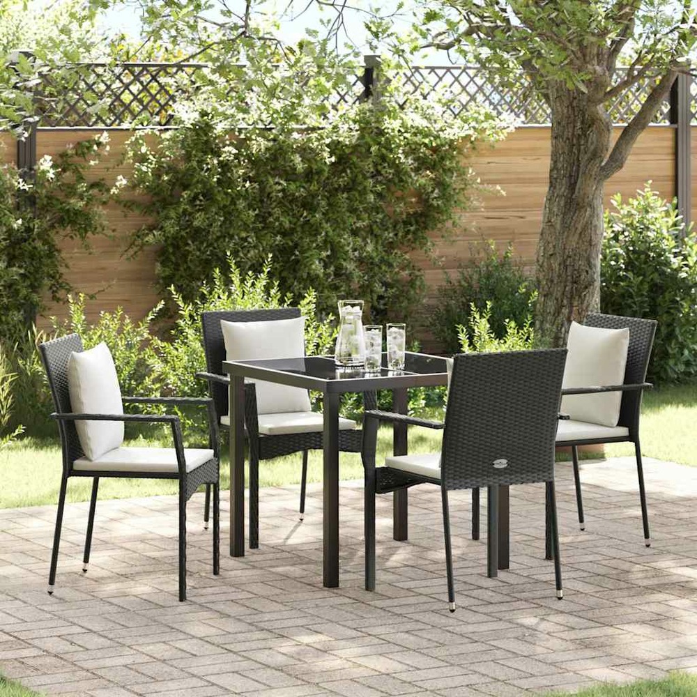 Ensemble de salle à manger pour jardin 5 pcs noir polyrotin