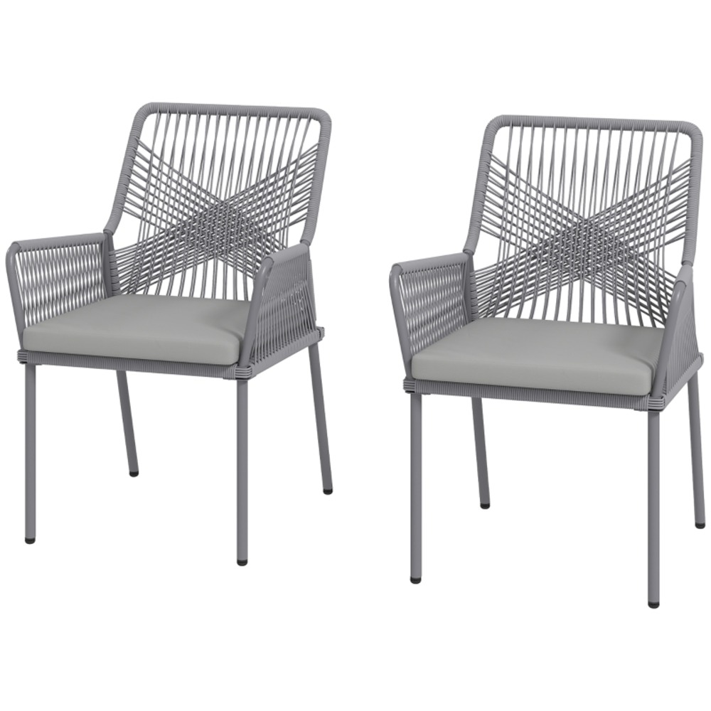 Lot de 2 chaises de jardin en rotin, coussins amovibles, résistantes aux intempéries pour terrasse, gris foncé
