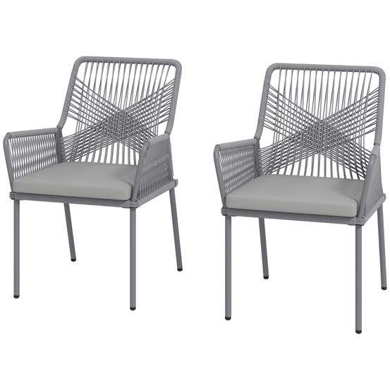 Lot de 2 chaises de jardin en rotin, coussins amovibles, résistantes aux intempéries pour terrasse, gris foncé