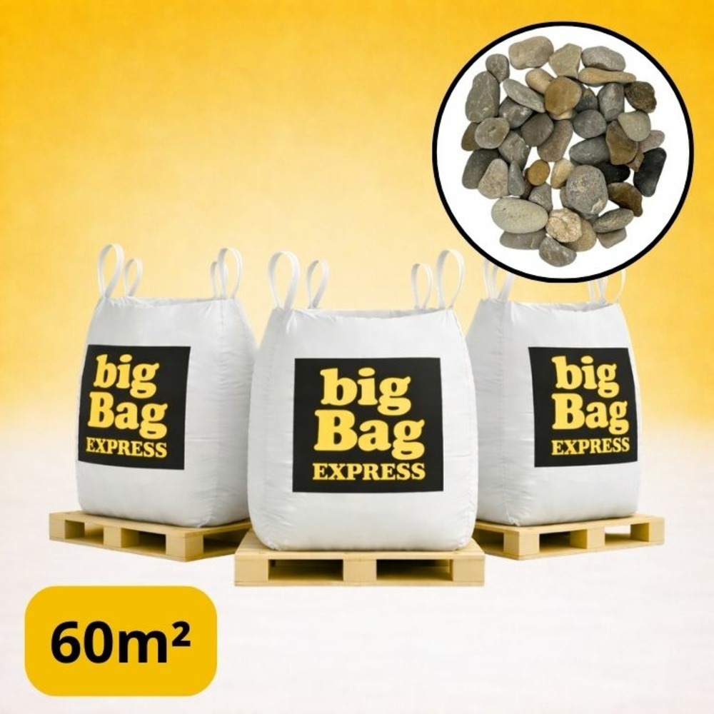 Pack 3 x big bag de +/- 1,5t ≃ 60m² galet roulé lavé gris silico-calcaire ø 10/20 mm - livraison premium