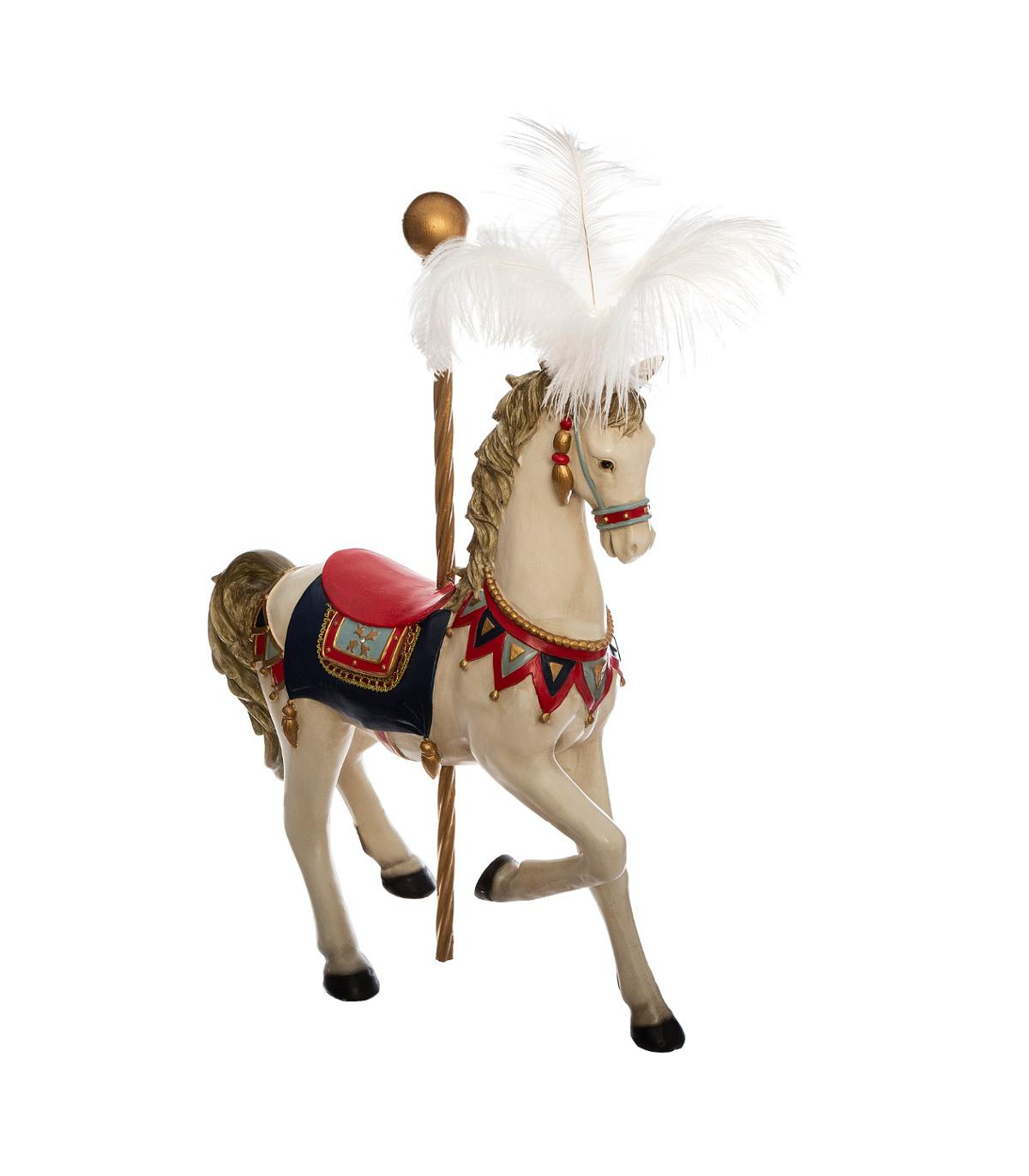 Déco de noël cheval de cirque avec plumes blanches h 53,5 cm