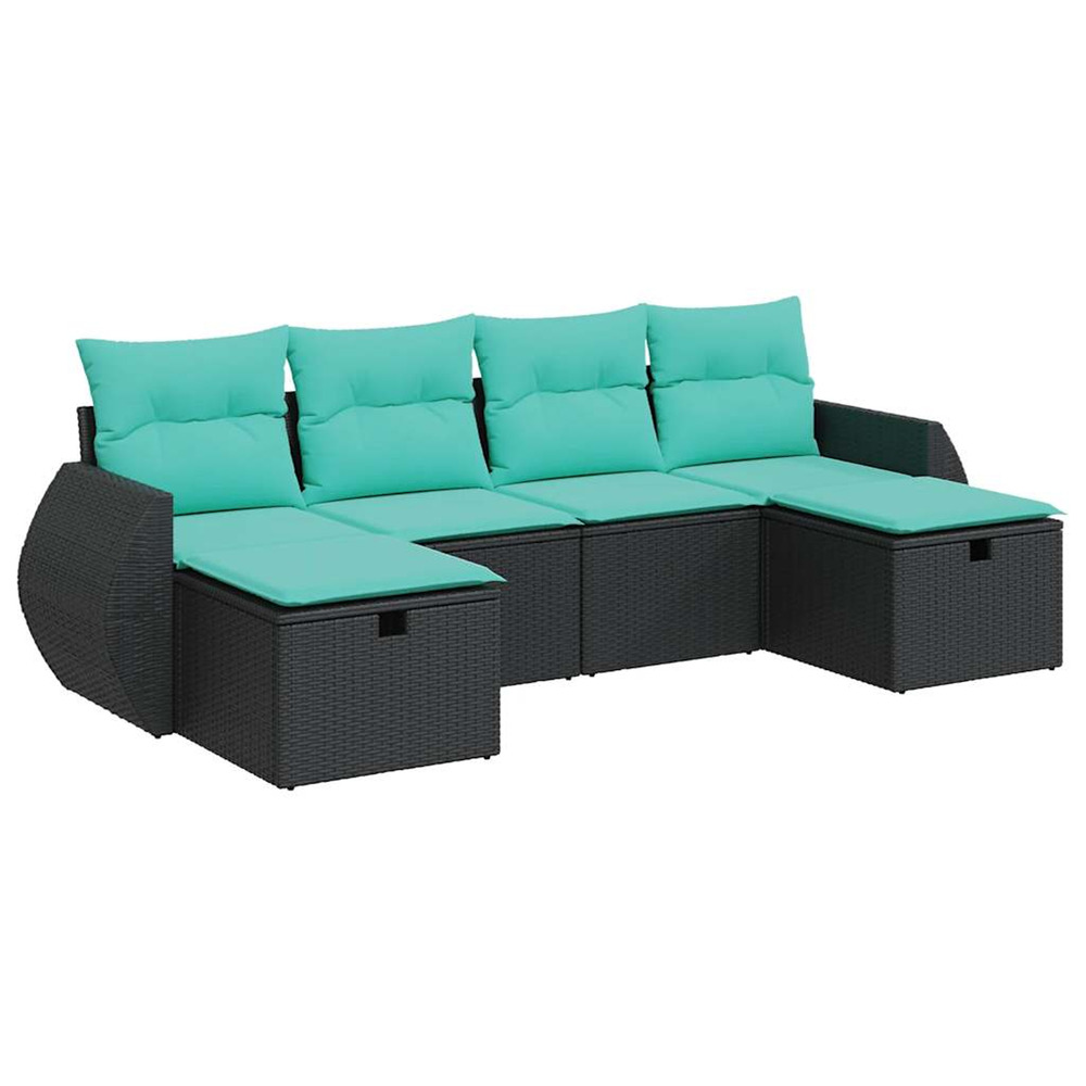 Salon de jardin 6 pcs avec coussins noir résine tressée