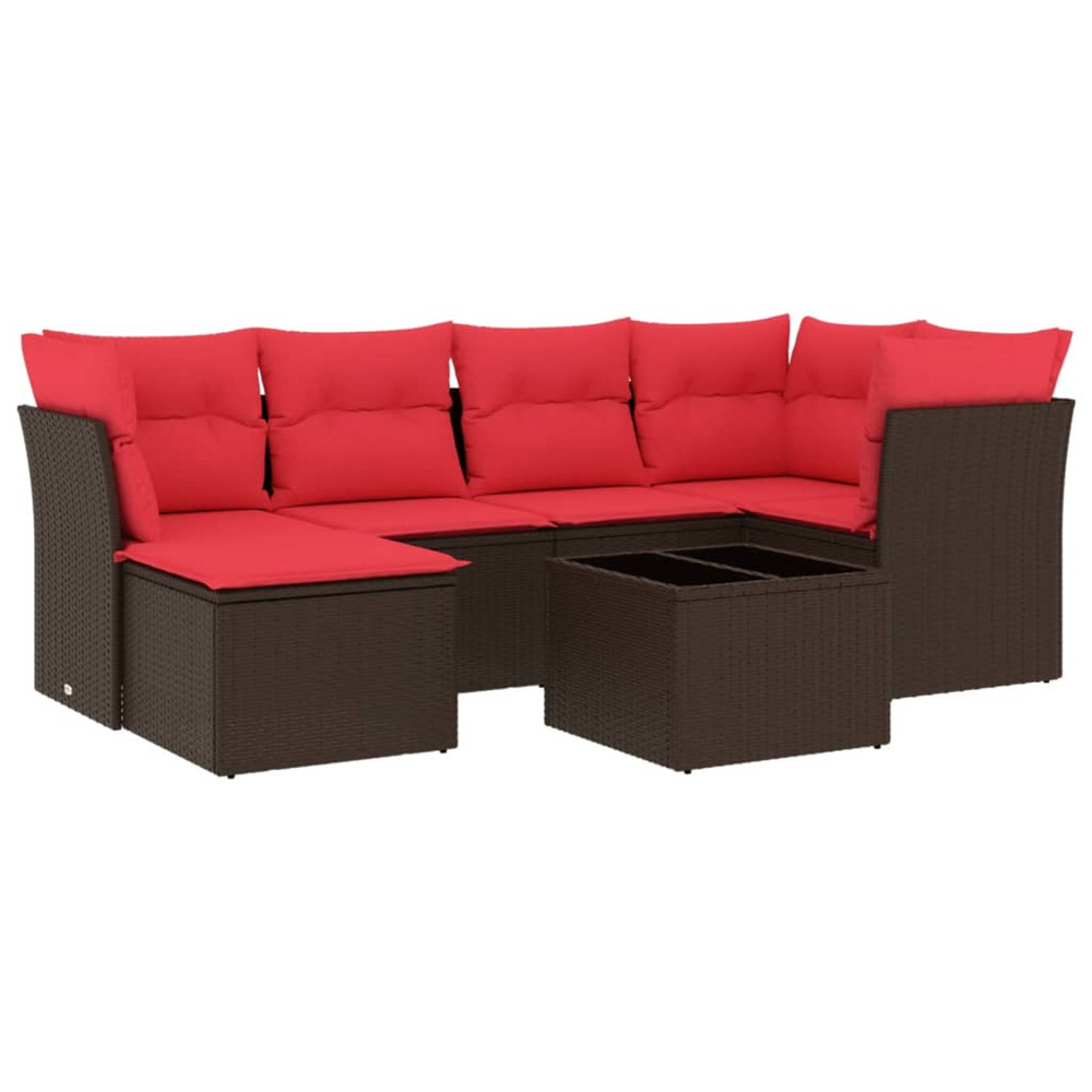 Salon de jardin avec coussins 7 pcs marron résine tressée