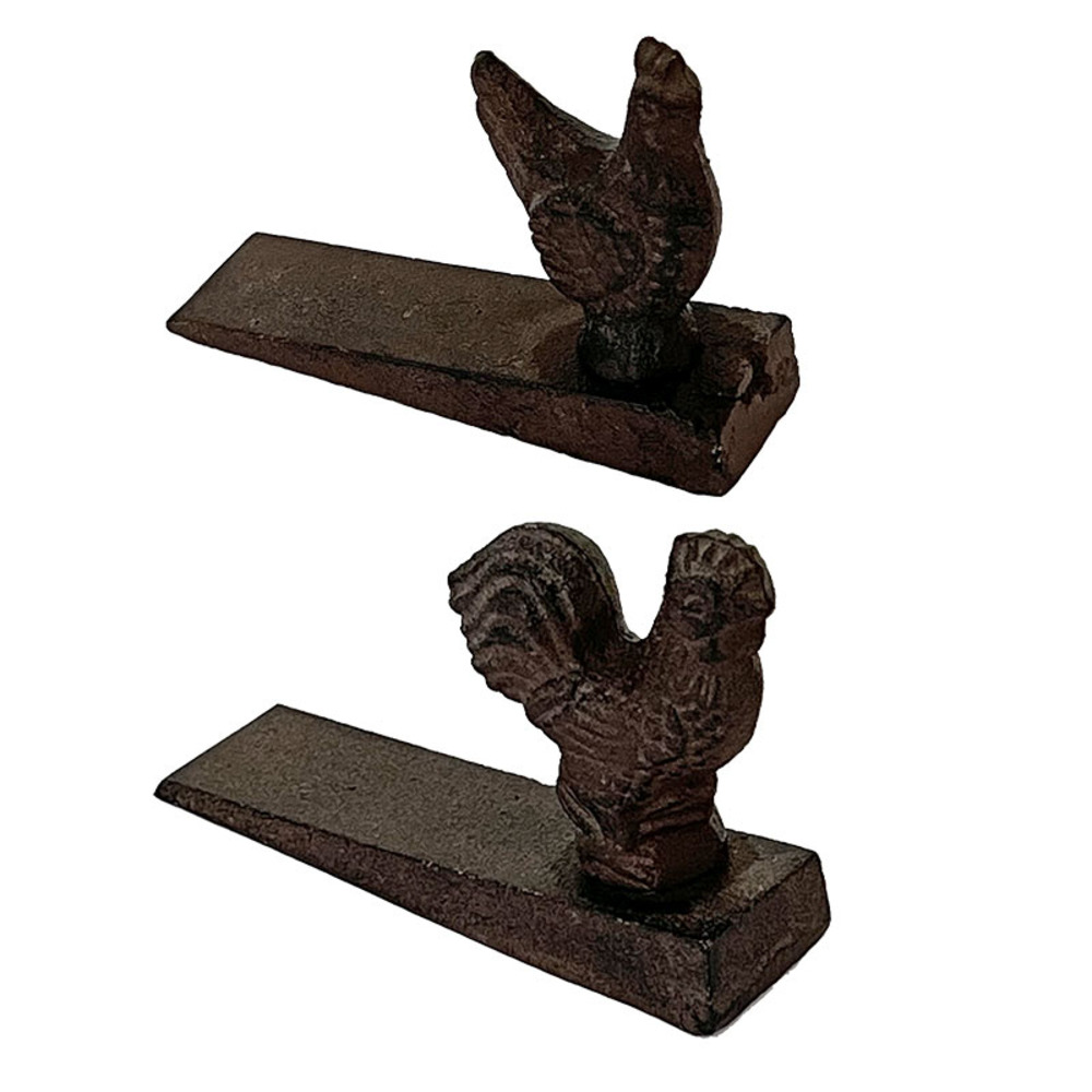 Ensemble 2 bloques portes coq et poule fonte 11x3x8cm