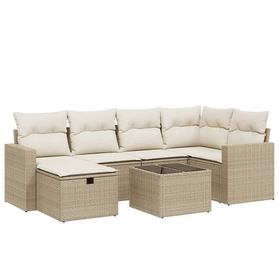 Salon de jardin avec coussins 7 pcs beige résine tressée