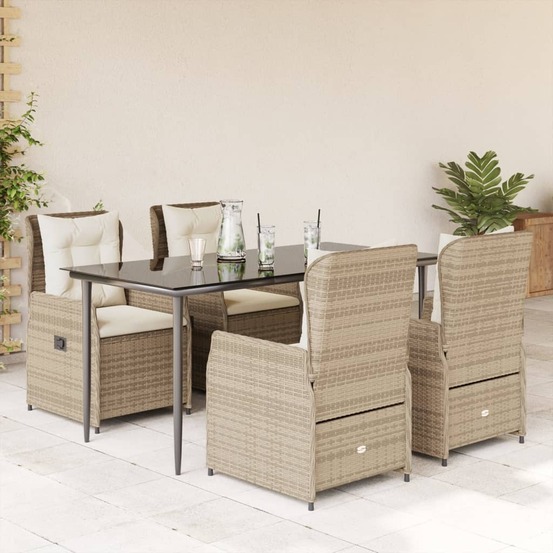 Ensemble à manger de jardin avec coussins 5pcs beige poly rotin