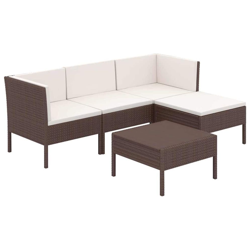 Salon de jardin 5 pcs avec coussins résine tressée marron