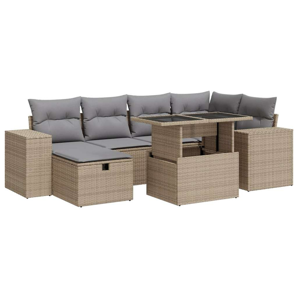 Salon de jardin avec coussins 8 pcs beige résine tressée