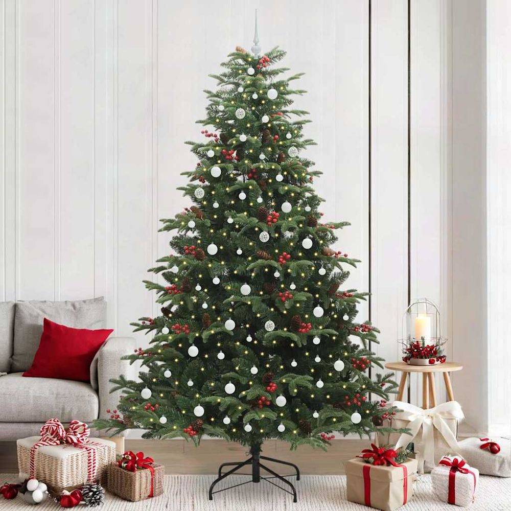 Sapin de noël géant 240 cm en pvc, décoré avec guirlande led et 120 boules, installation facile