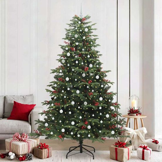 Sapin de noël géant 240 cm en pvc, décoré avec guirlande led et 120 boules, installation facile