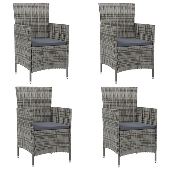 Chaises de jardin avec coussins lot de 4 résine tressée gris