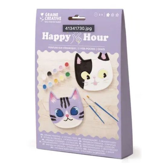 Peinture sur ceramique chat happy hour