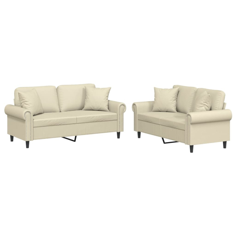 Ensemble de canapés 2 pcs avec coussins crème similicuir