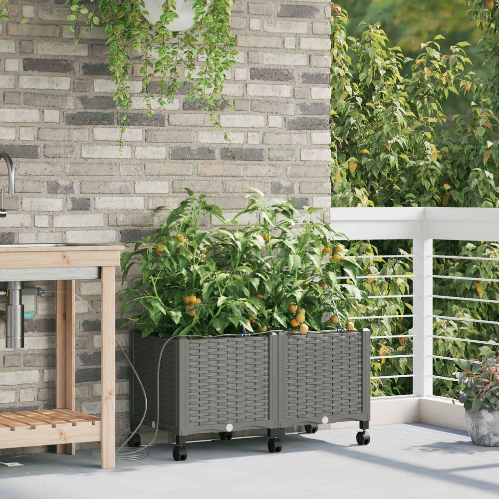 Lot 2 porte-plantes polypropylène jardin irrigation automatique 80x40x43cm gris