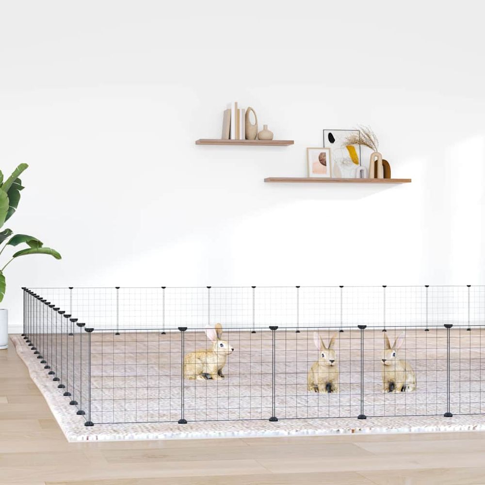 Enclos modulable 60 panneaux en acier avec porte pour lapin chiot noir