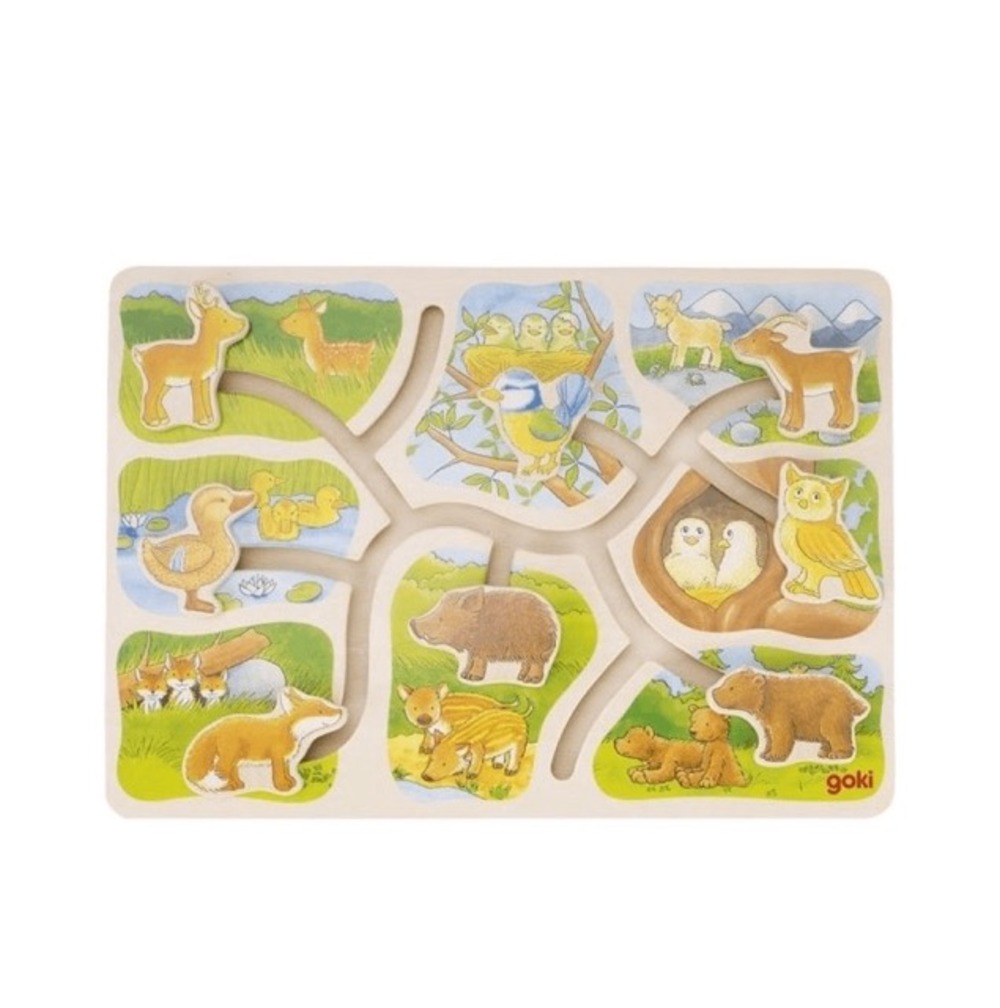 Puzzle en bois à pousser, où est mon petit ?