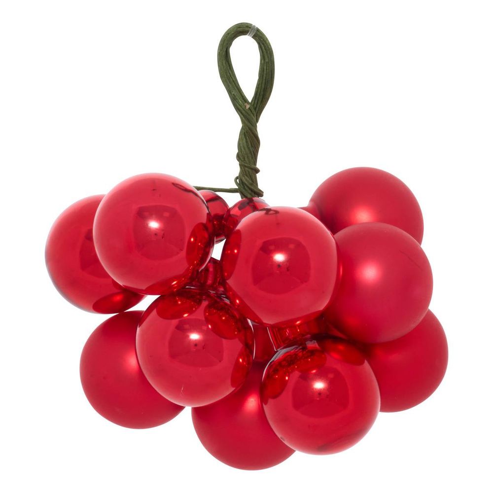 Boule de noël en verre grappe rouge de 10 boules d. 2 cm