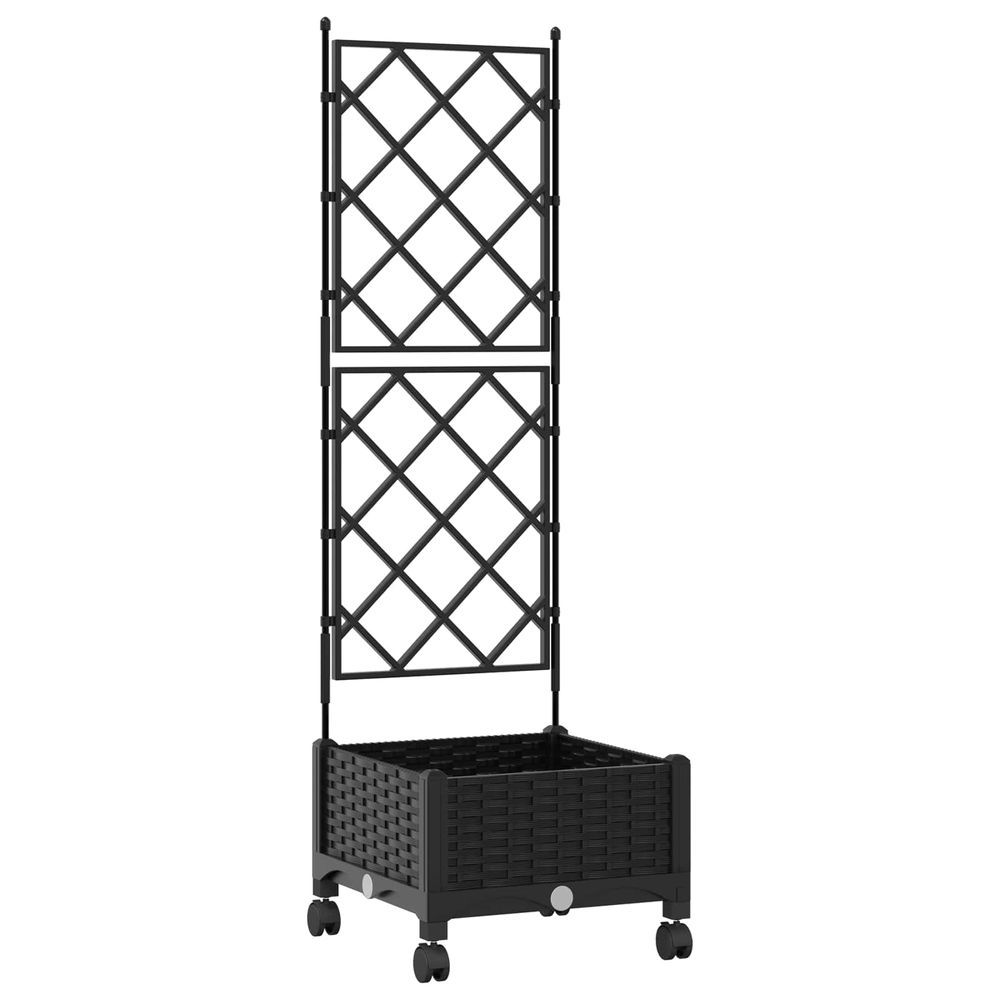 Bac de jardin avec treillis et roues noir 40 x 40 x 131,5 cm pp