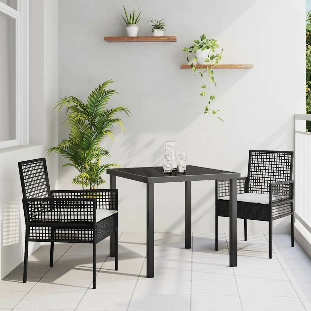 Ensemble de salle à manger pour jardin 3 pcs noir polyrotin
