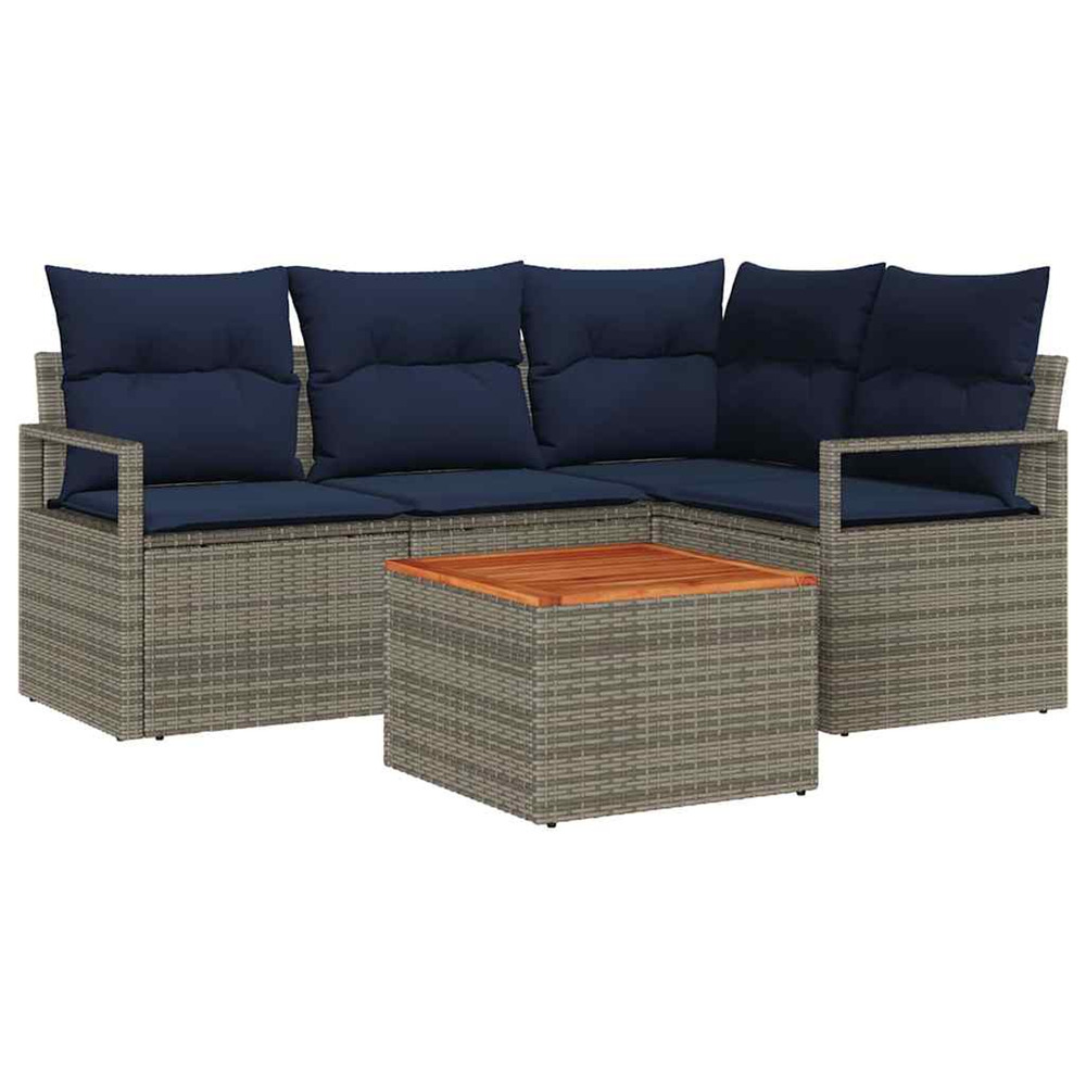 Ensemble de canapé de jardin avec coussin 5 pcs gris polyrotin