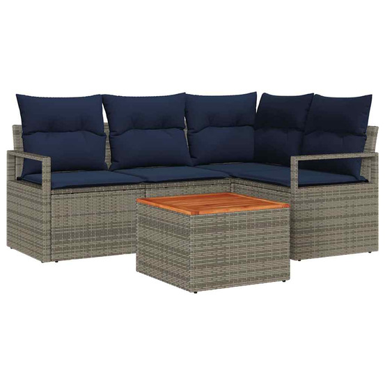 Ensemble de canapé de jardin avec coussin 5 pcs gris polyrotin