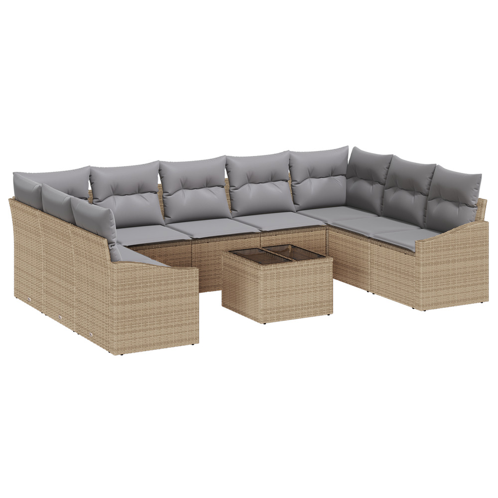 Set de salle à manger de jardin 10 pièces avec coussins en poly rattan noir