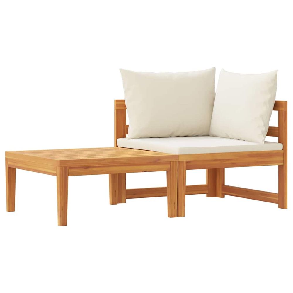 Salon de jardin 2 pcs avec coussins blanc crème bois d'acacia