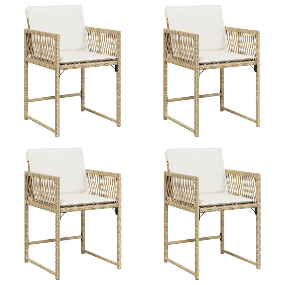 Chaises de jardin avec coussins lot de 4 beige résine tressée