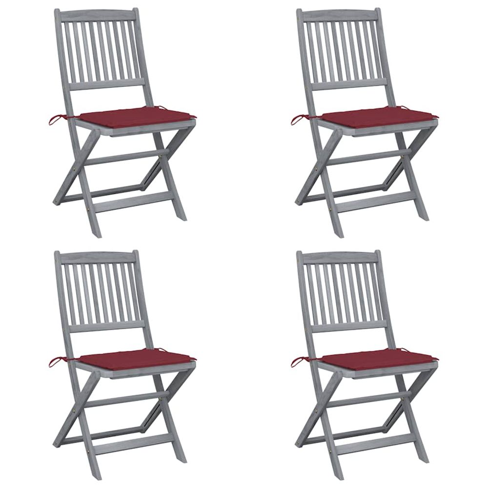 Chaises pliantes 4 pièces avec coussins en bois d'acacia massif