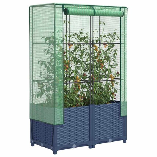 Serre urbaine moyenne sur pieds avec bâche de protection pluie et vent aspect tressé gris 80 cm