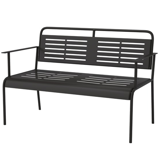 Banc de jardin 2 places, à lattes, hydrofuge, avec dossier et accoudoirs, noir