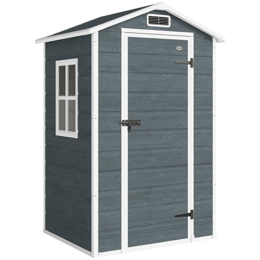Abri de jardin 1,09 m² porte verrouillable plancher fenêtre aération résine pp effet bois gris blanc