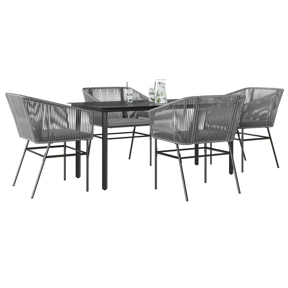 Ensemble à manger jardin coussins 5 pcs gris poly rotin verre