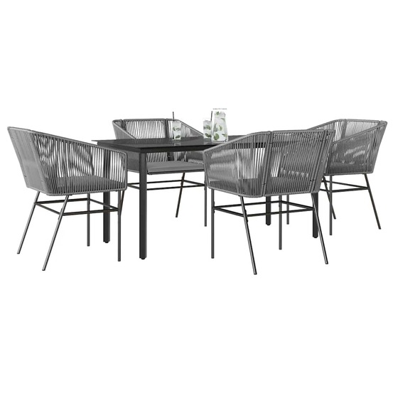 Ensemble à manger jardin coussins 5 pcs gris poly rotin verre