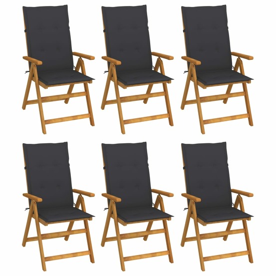 Chaises pliables de jardin lot de 6 avec coussins bois d'acacia