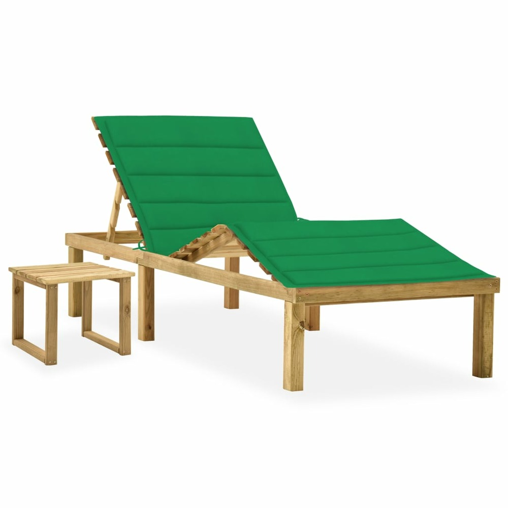 Transat chaise longue bain de soleil lit de jardin terrasse meuble d'extérieur avec table et coussin pin imprégné
