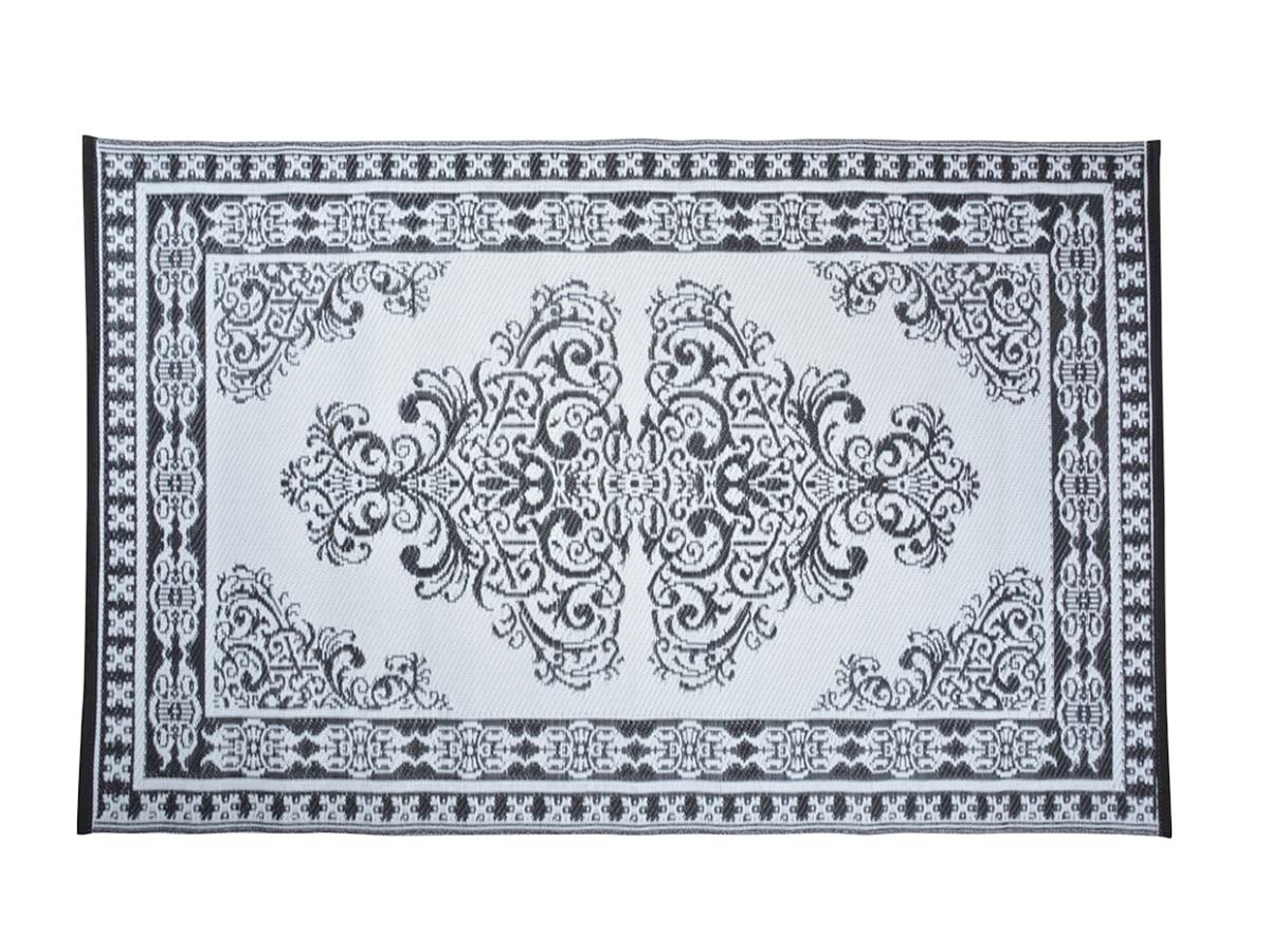 Tapis d'extérieur rectangulaire réversible motif perse noir/blanc - 186 x 119 cm