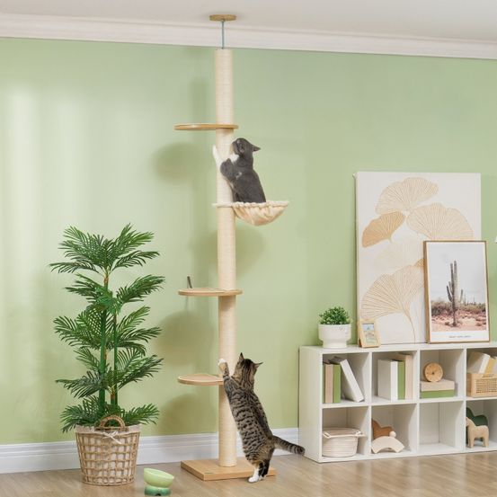 Arbre à chat plafonnier bois sisal hauteur réglable 230-250cm chêne crème - comfortxl pet living