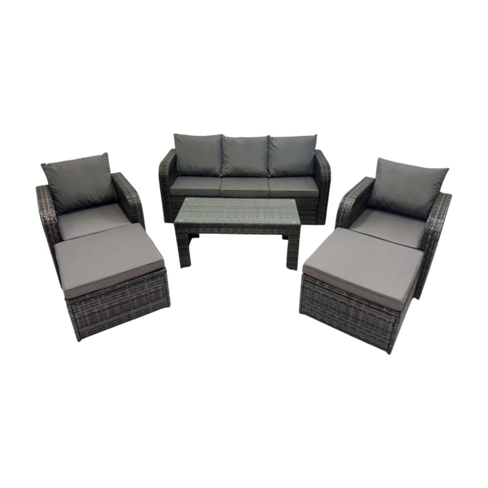 7 places ensemble de meubles de jardin avec table basse rectangulaire chaise inclinable 2 grand tabourets