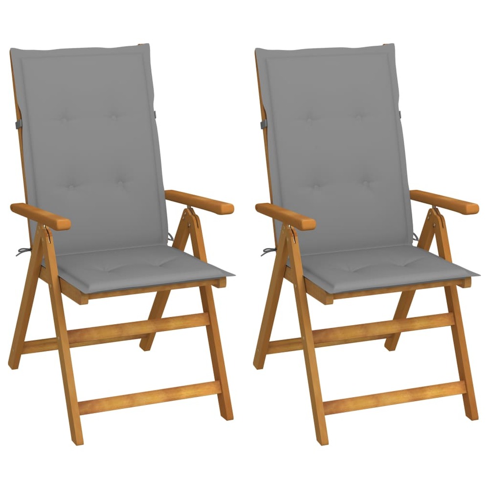 Chaises inclinables de jardin lot de 2 et coussins bois acacia