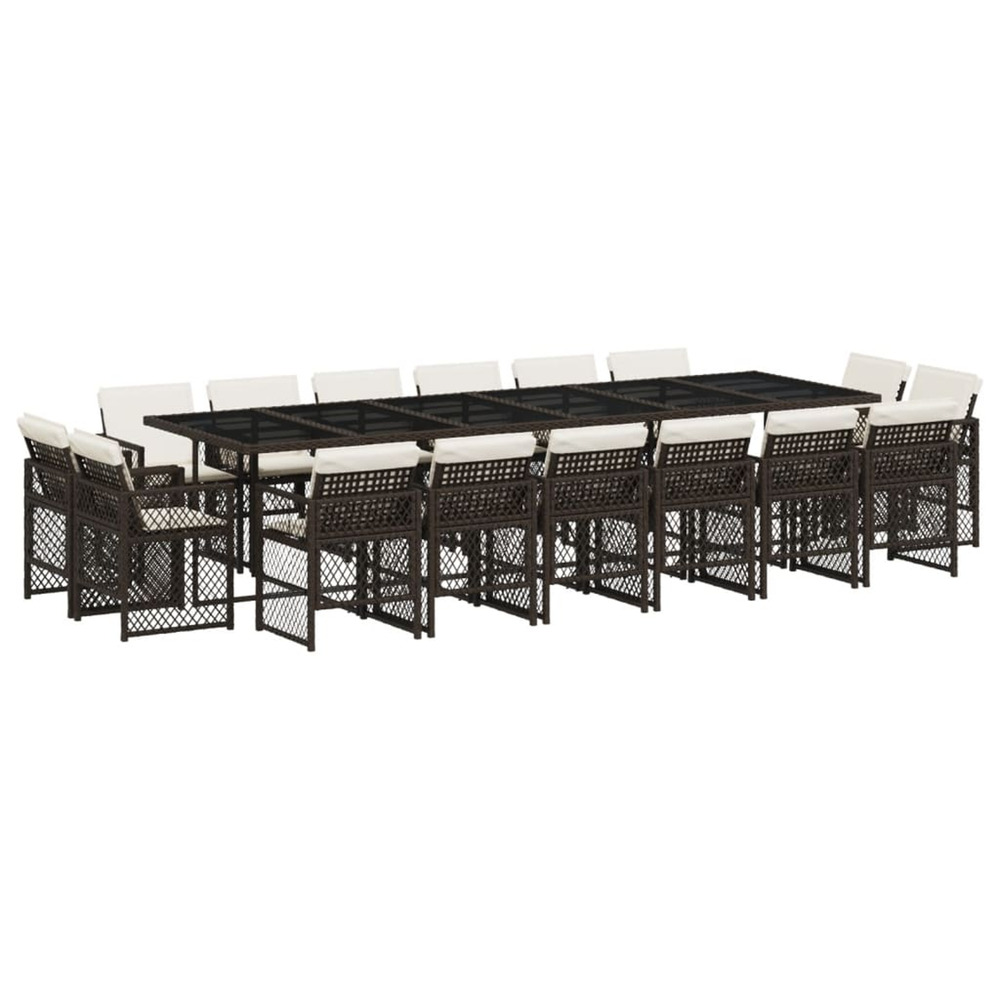 Ensemble à manger de jardin et coussins 17 pcs marron rotin